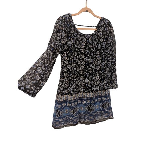 Speechless Women's Size Small Blue Floral 3/4 Button Sleeve Dress Back Cut Out - Picture 1 of 11